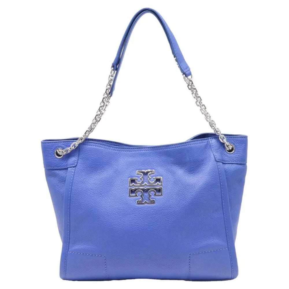 Tory Burch Small Britten Chain Tote Bag in Blue Leather